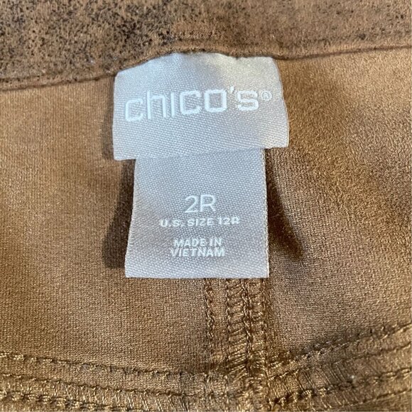 Chicos Faux Suede Brown Pants 2R Neutral Fall Western Rustic Soft Stretch Fall - Picture 3 of 9